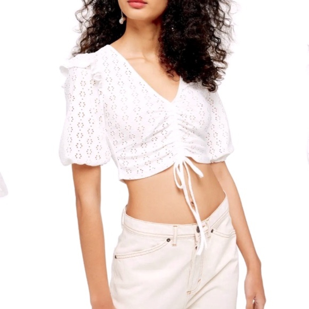 Topshop White Pointelle Ruched Crop